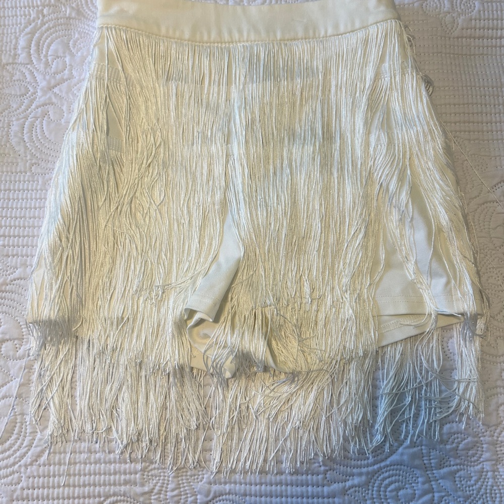 New Fringe Detail Women's Shorts in Ivory
